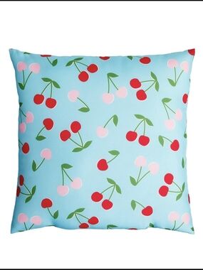 NWT Oh Joy! Cherry Print Outdoor Throw Pillow in Sky Blue Size 16" X 16"